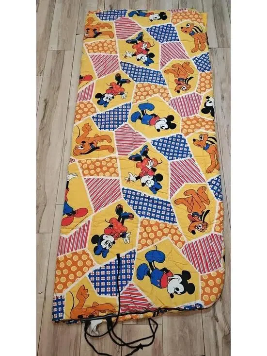 Vintage Disney Mickey Minnie Pluto Patchwork Kids Sleeping Bag 34x60 Sears - Picture 5 of 9